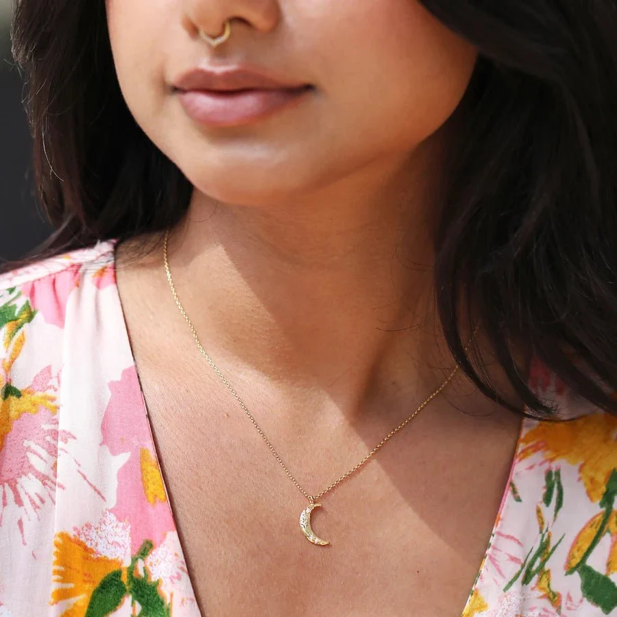 Lisa Angel Crystal Crescent Moon Necklace in Gold - Image 4