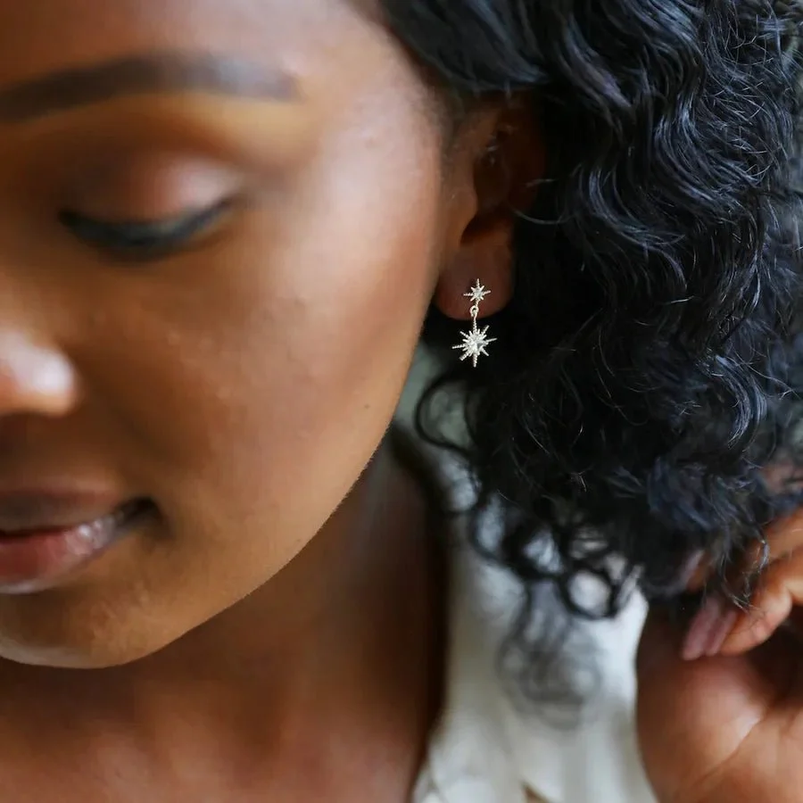 Lisa Angel Crystal Double Star Drop Earrings in Silver - Image 3