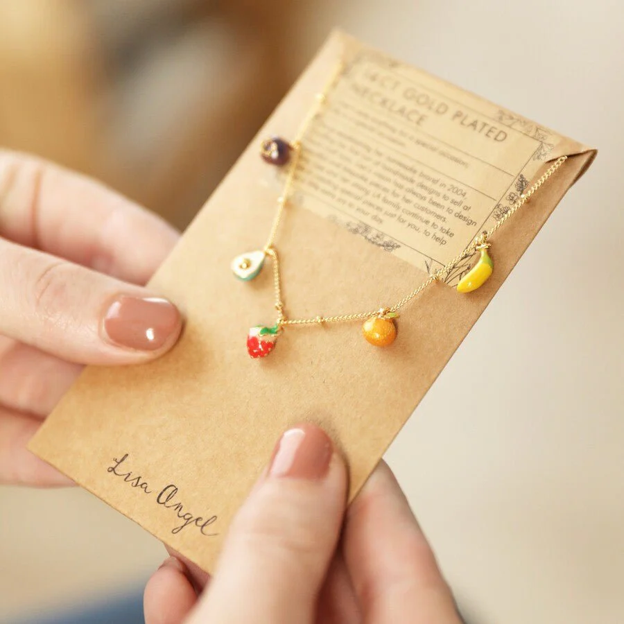 Lisa Angel Enamel Fruit Charm Necklace – Gold