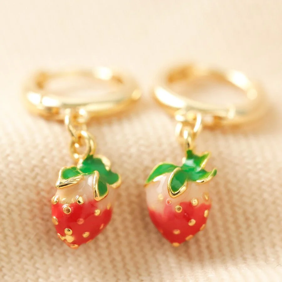 Lisa Angel Enamel Strawberry Huggie Hoop Earrings – Gold