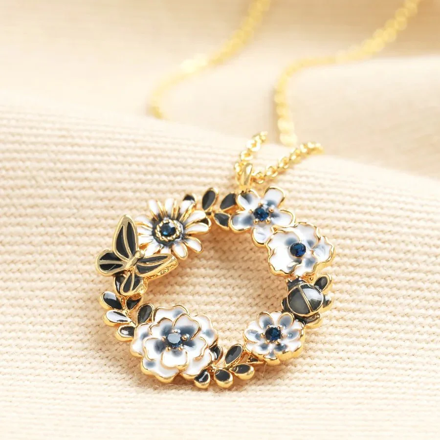 Lisa Angel Gold Butterfly & Flower Circle Pendant Necklace