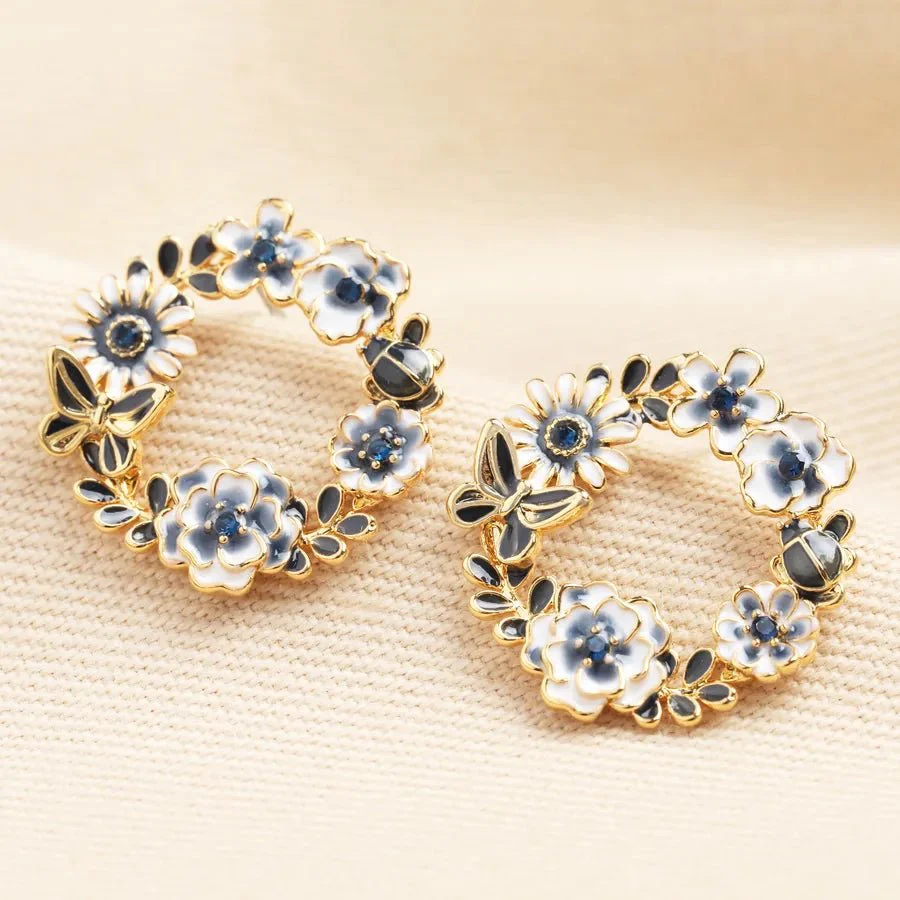 Lisa Angel Gold Butterfly & Flower Circle Stud Earrings