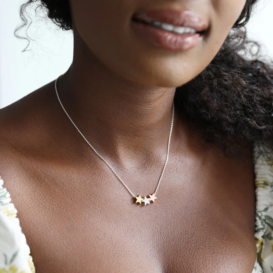 Lisa Angel Mixed Metal Triple Star Bead Necklace - Image 3