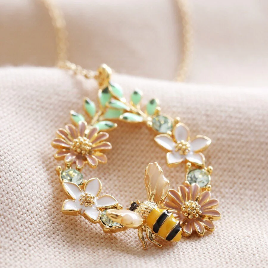 Lisa Angel Crystal Flower & Bee Droplet Necklace