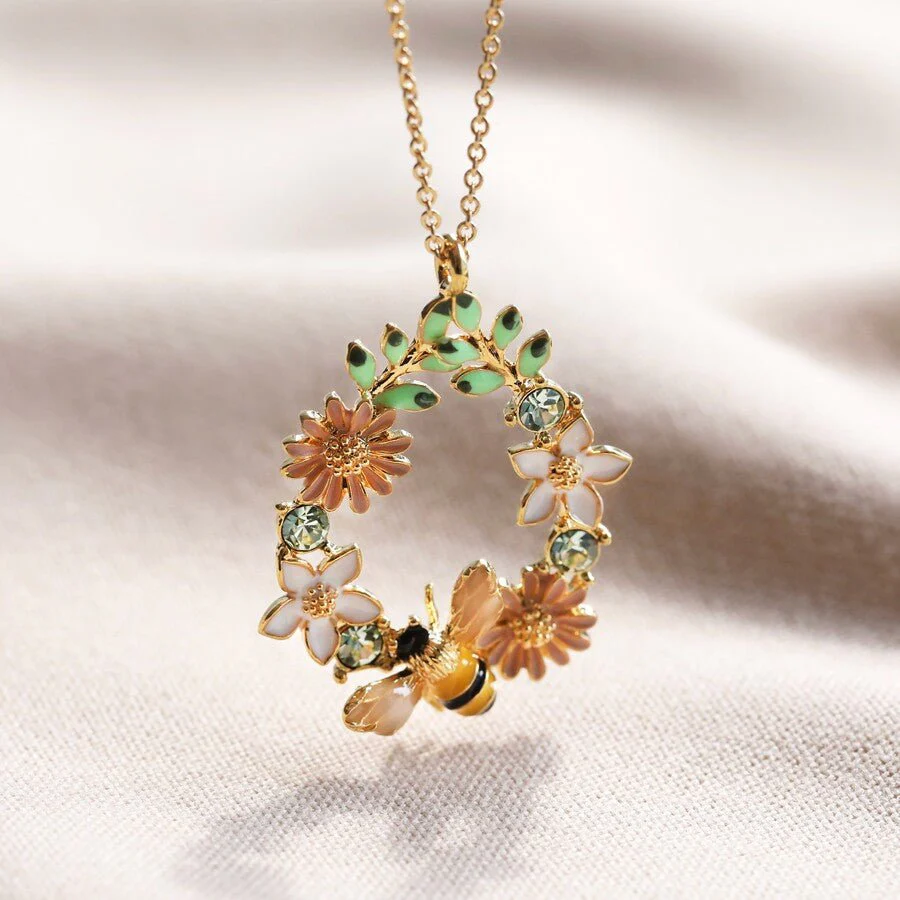 Lisa Angel Crystal Flower & Bee Droplet Necklace - Image 2