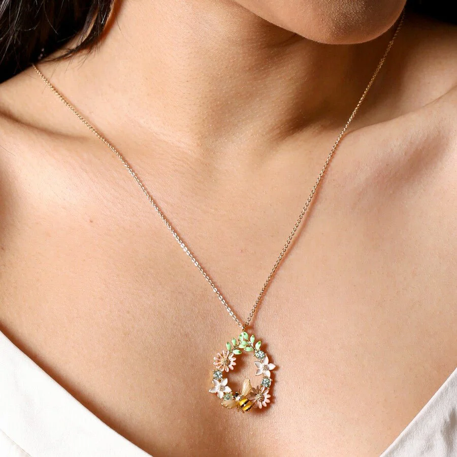 Lisa Angel Crystal Flower & Bee Droplet Necklace - Image 5