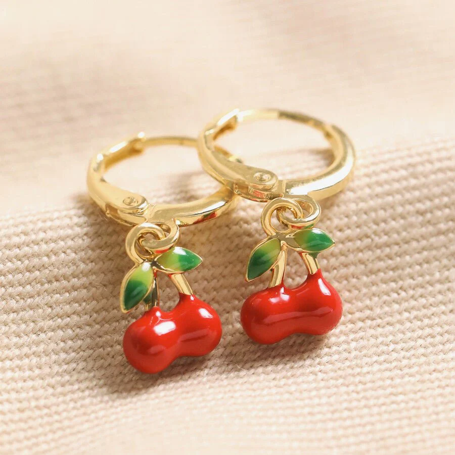 Lisa Angel Red Cherry Huggie Hoop Earrings β Gold