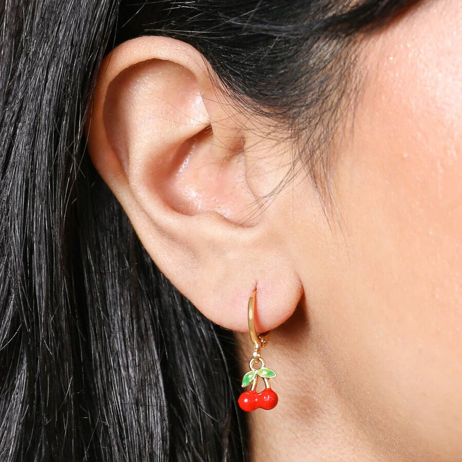 Lisa Angel Red Cherry Huggie Hoop Earrings β Gold - Image 2