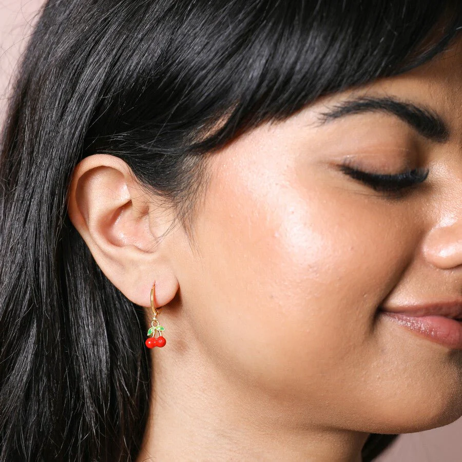 Lisa Angel Red Cherry Huggie Hoop Earrings β Gold - Image 3