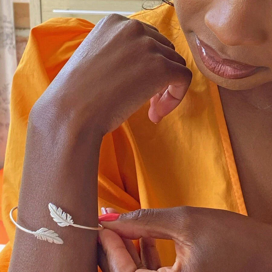 Lisa Angel Silver Bangle - Feather - Image 2