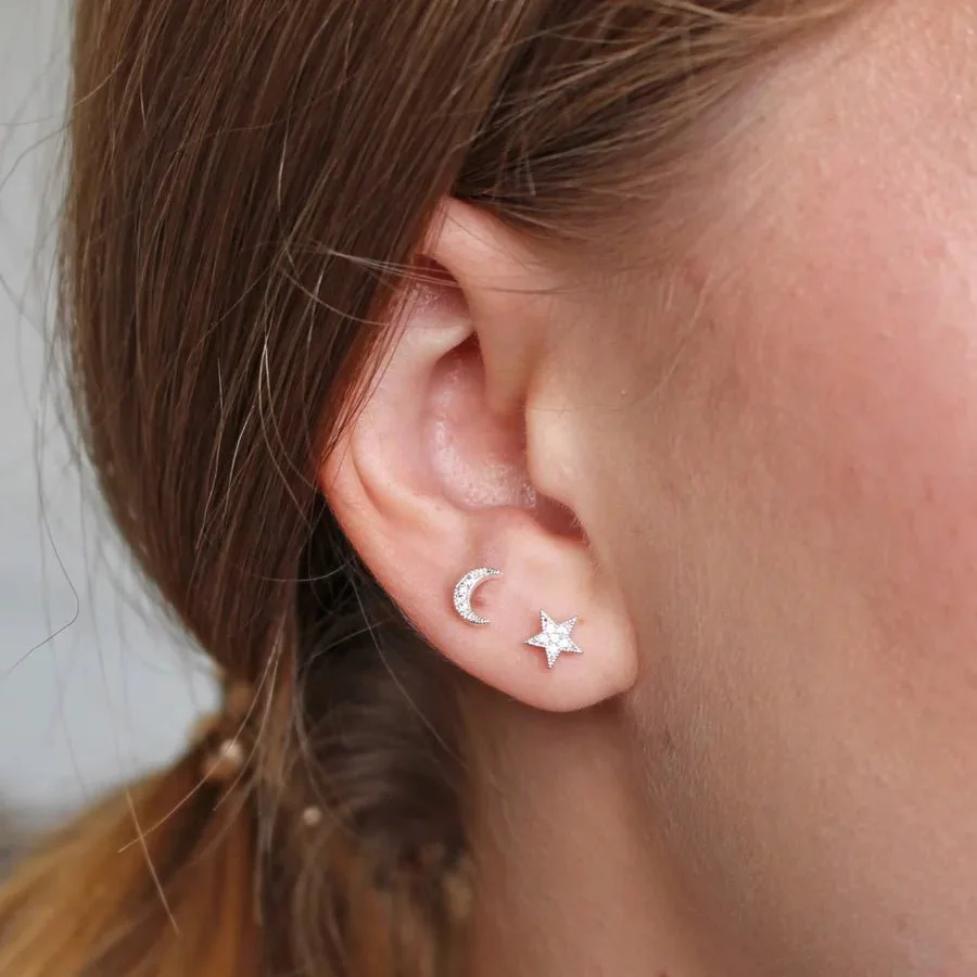 Lisa Angel Silver Moon & Star Crystal Stud Earrings - Image 2