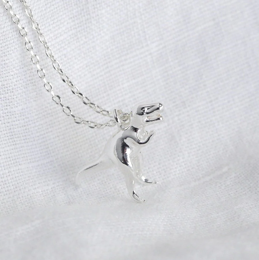Lisa Angel Silver T-Rex Charm Necklace