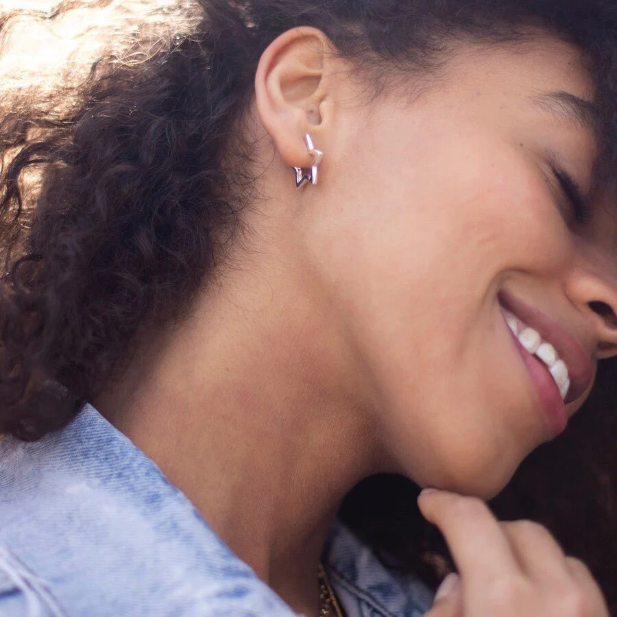 Lisa Angel Silver Star Hoop Earrings – Recycled Sterling Silver - Image 4