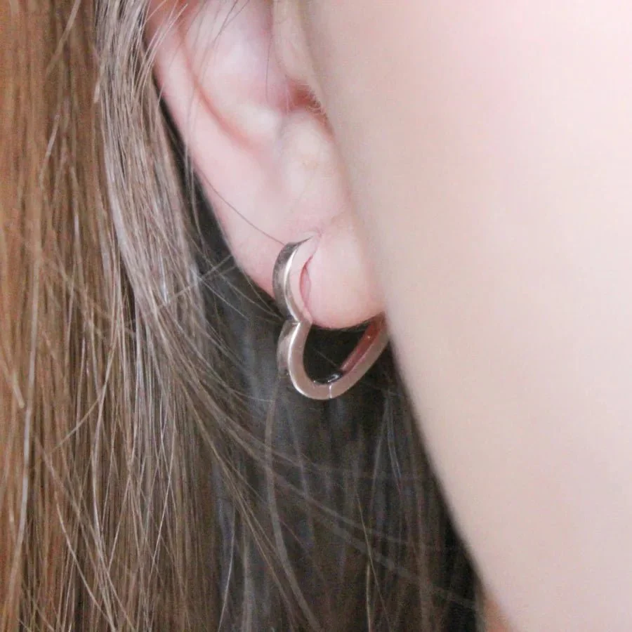 Lisa Angel Small Heart Hoop Earrings in Silver - Image 3