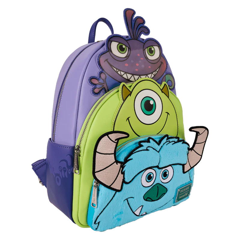 Loungefly Monsters, Inc. Sulley, Mike, & Randall Triple Pocket Mini Backpack - Image 3