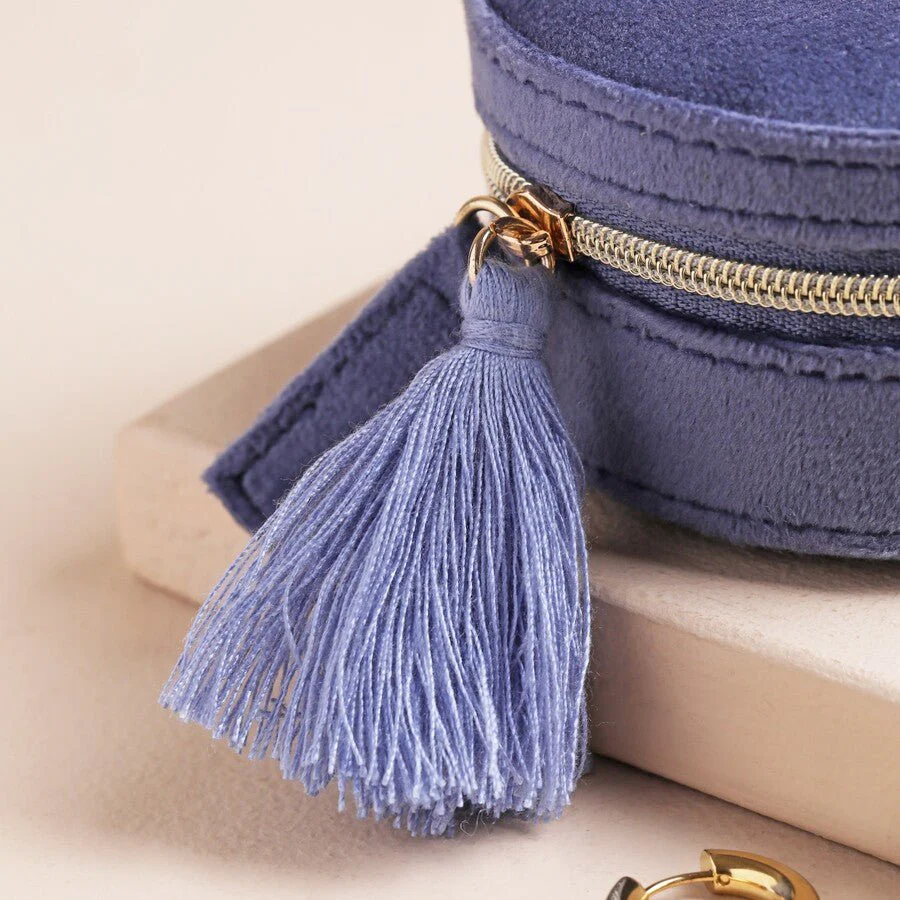 Lisa Angel Moonrise Mini Round Velvet Travel Jewellery Case in Blue - Image 3