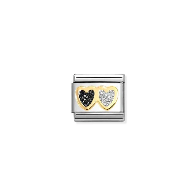Nomination Composable Link - Black And Silver Double Glitter Heart