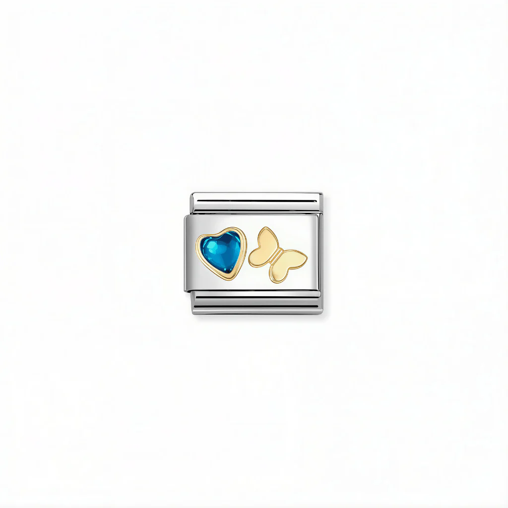 Nomination Composable Link - Blue Heart & Butterfly in 18k Gold