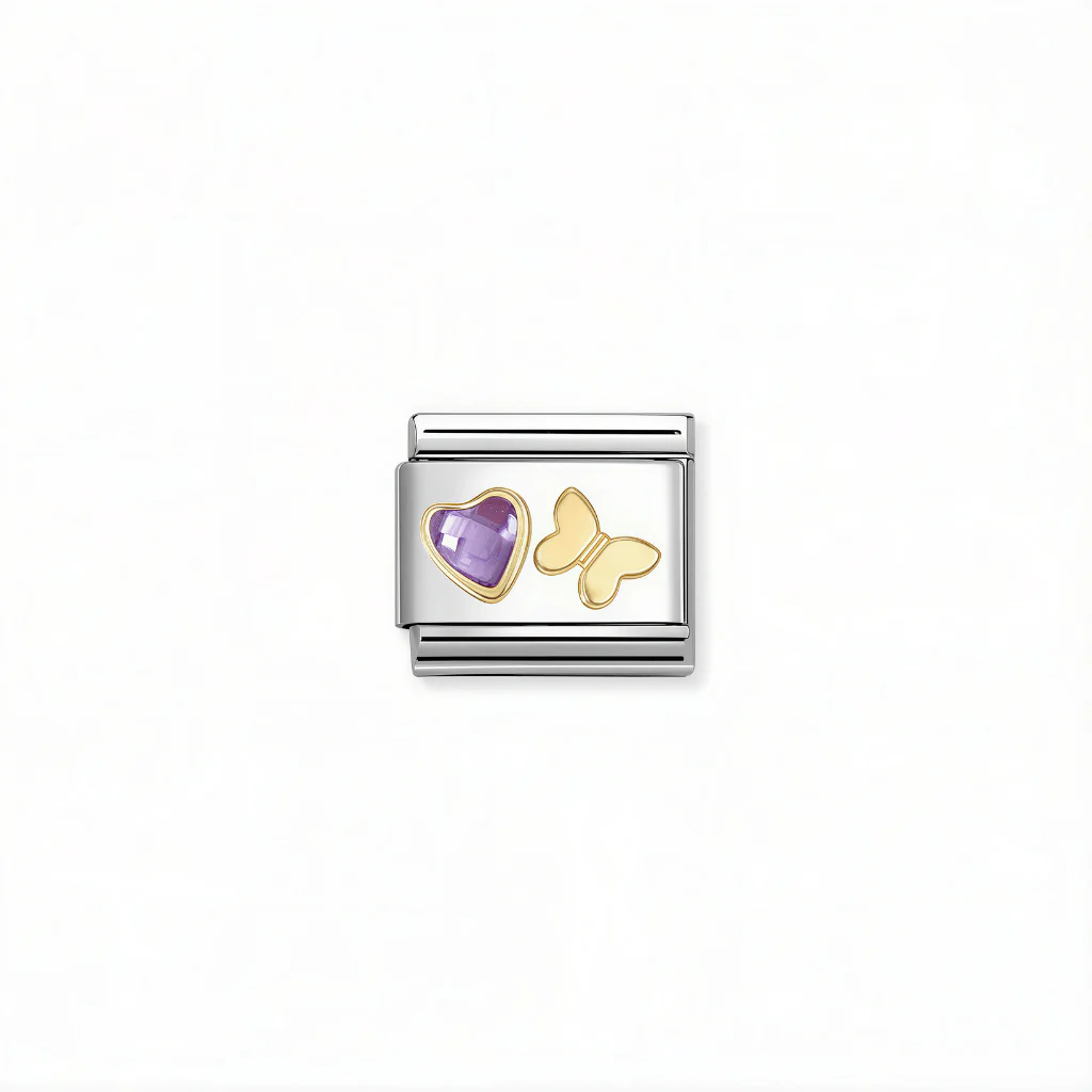 Nomination Composable Link - Purple Heart & Butterfly in 18k Gold