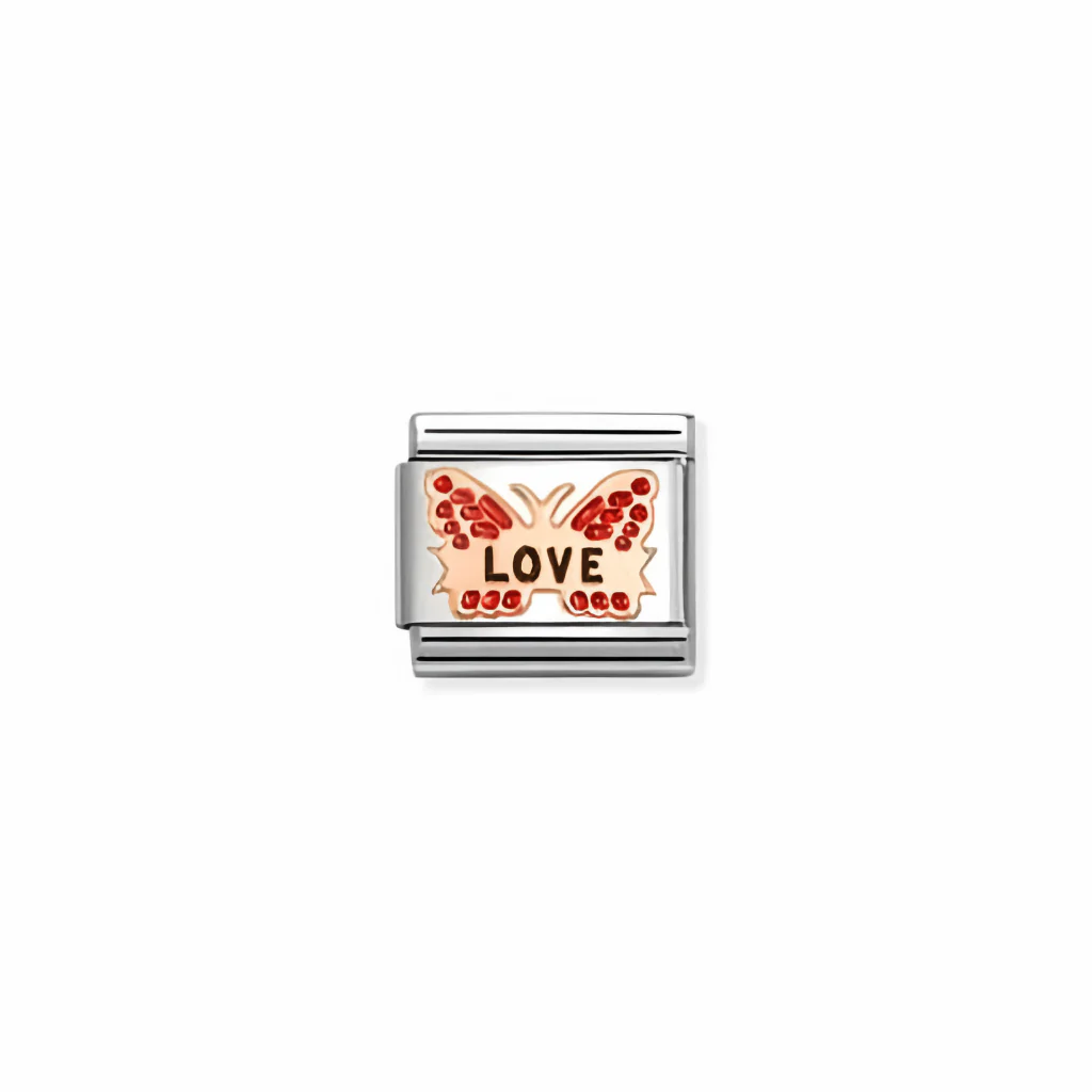 Nomination Composable Link - Red Butterfly Love in 9k Rose Gold