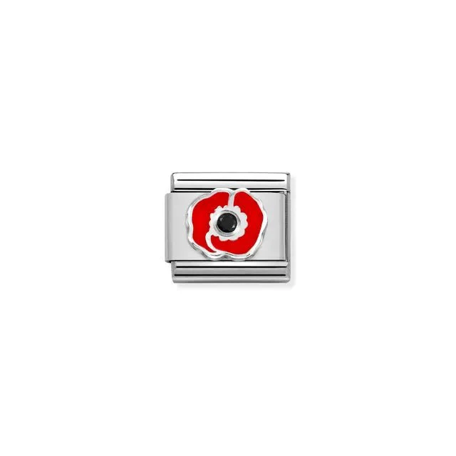 Nomination Composable Link Silver - Red Poppy With Black CZ