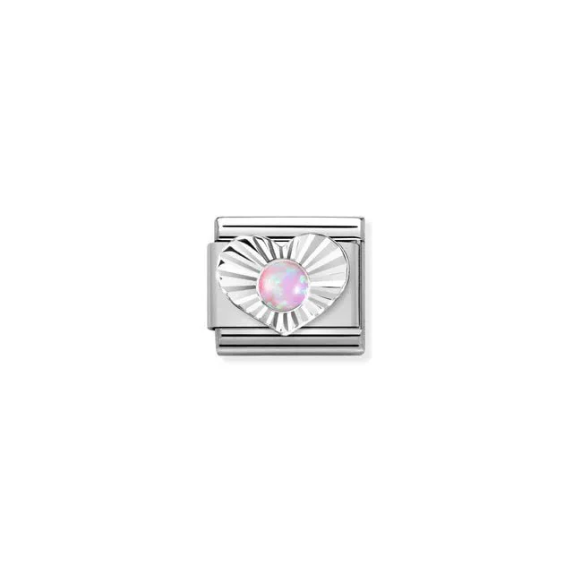 Nomination Composable Link Silver - Silver Heart With Pink Opal