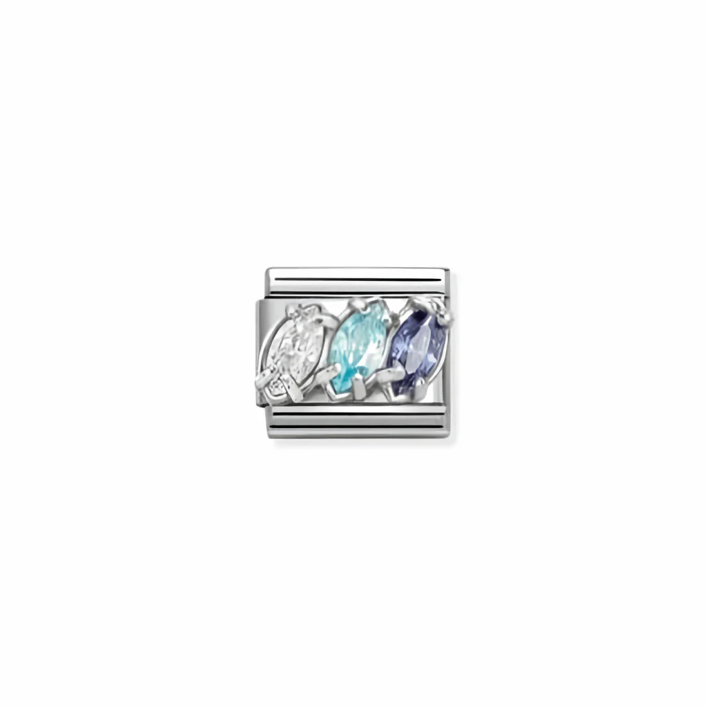 Nomination Composable Link - White, Light Blue & Blue Trilogy in Silver