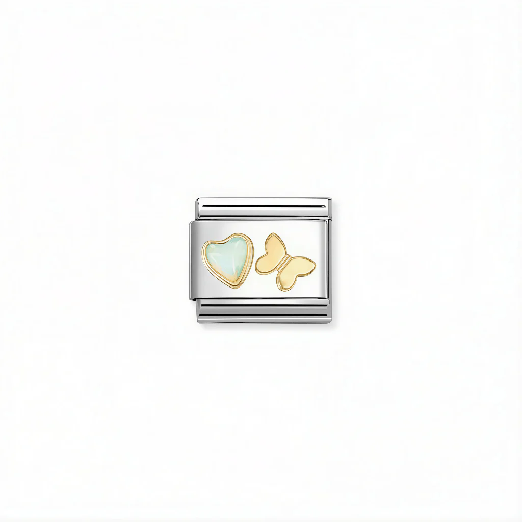 Nomination Composable Link - White Opal Heart & Butterfly in 18k Gold