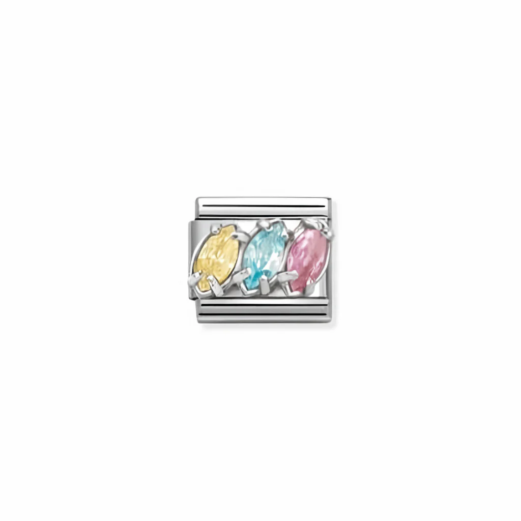 Nomination Composable Link - Yellow, Light Blue & Pink Trilogy in Silver