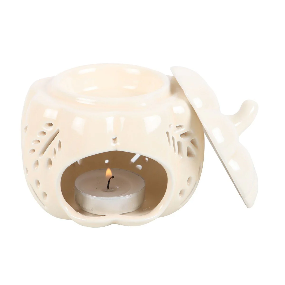 Off White Autumn Leaves Pumpkin Oil Burner - Image 4