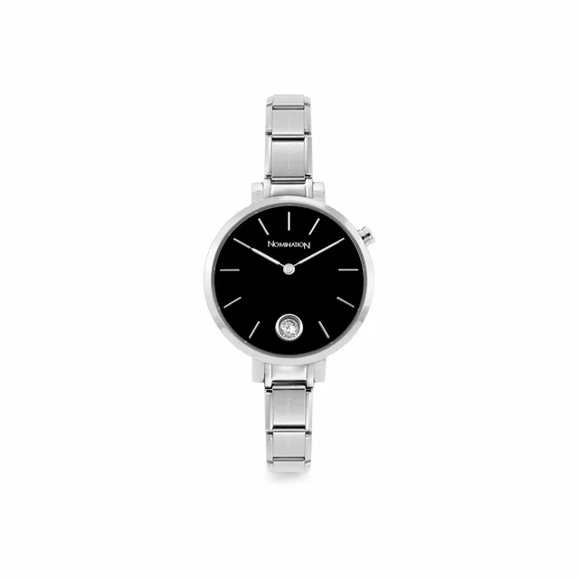 Paris Round Watch - Black And Cubic Zirconia