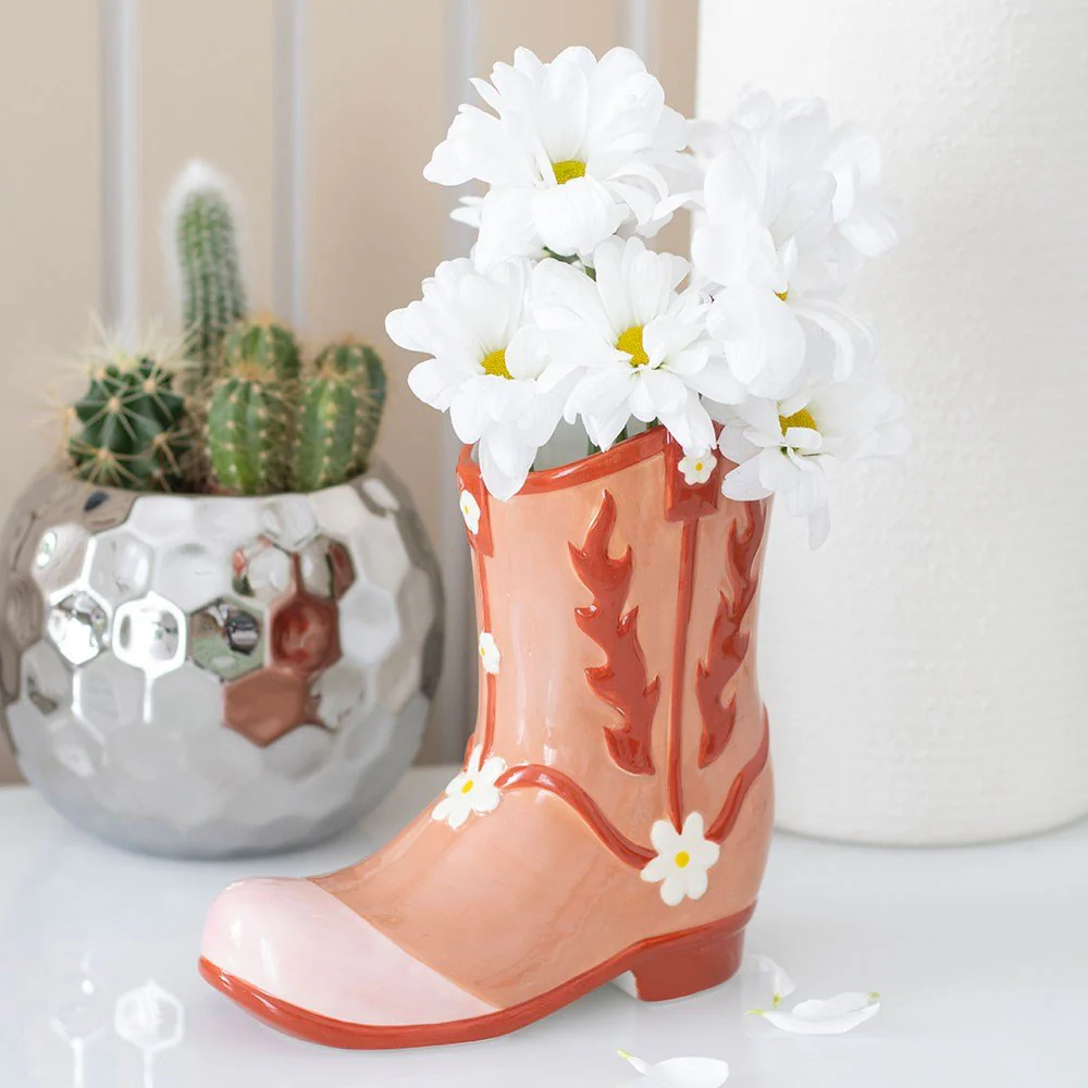 Pink Cowboy Boot Flower Vase - Image 4