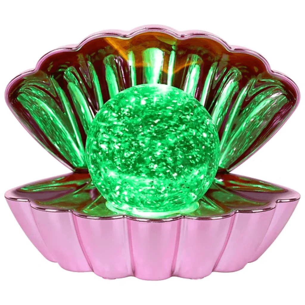 Pink Metallic Colour Changing LED Clam Lamp with Glitter Pearl