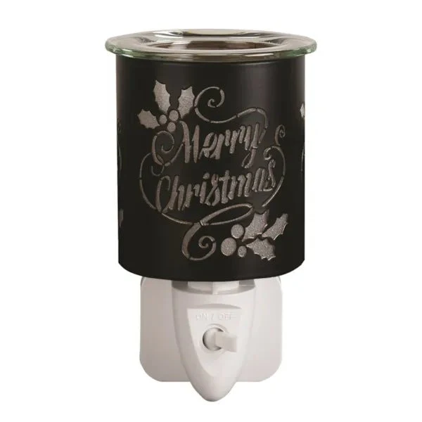 Plug-In Wax Melt Burner – Black & Gold Merry Christmas 13cm - Image 2