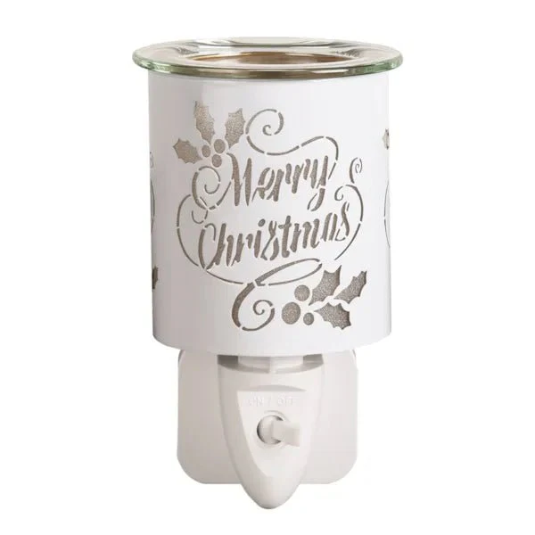 Plug-In Wax Melt Burner – White & Gold Merry Christmas 13cm - Image 2