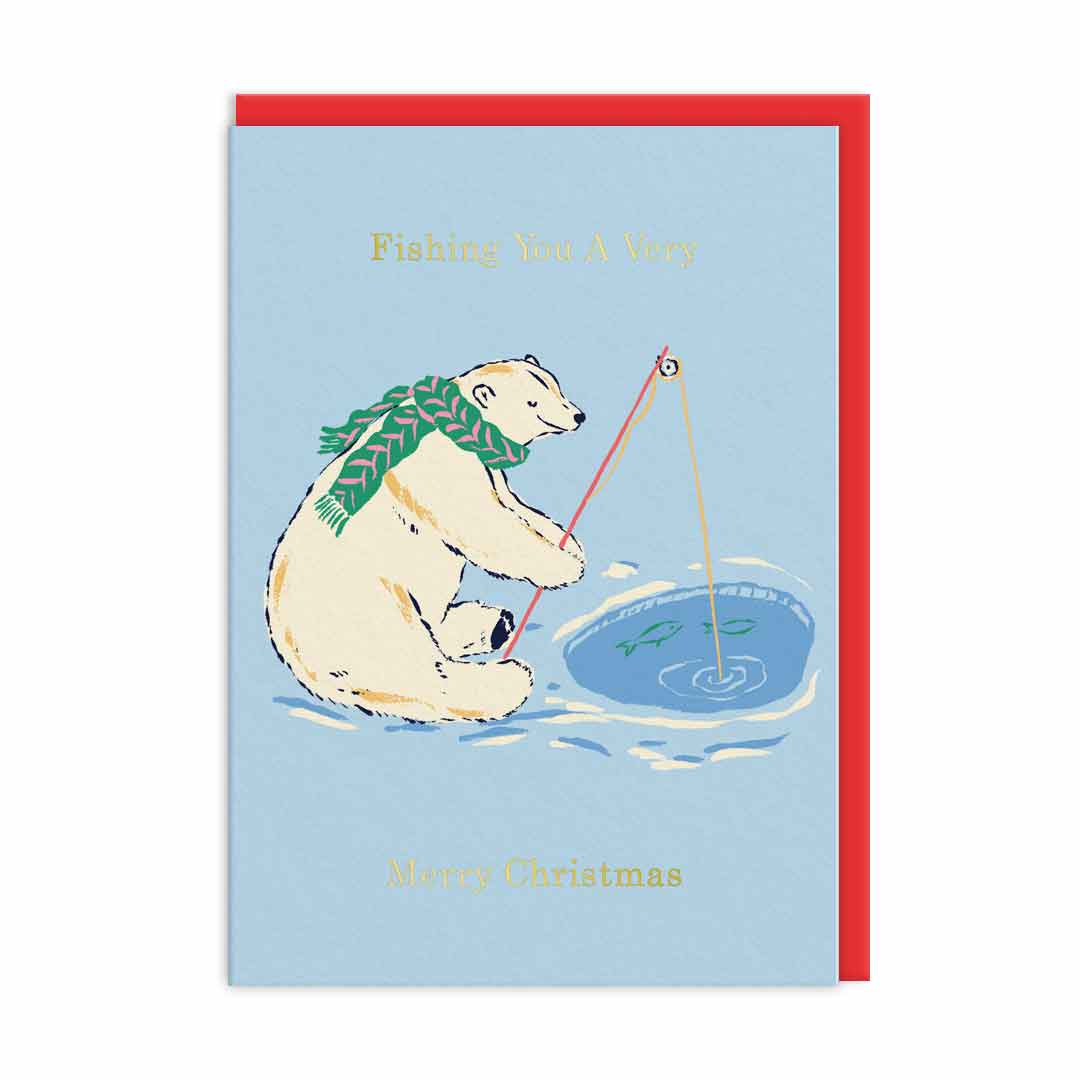 Polar Bear Fishing You a Merry Christmas Card