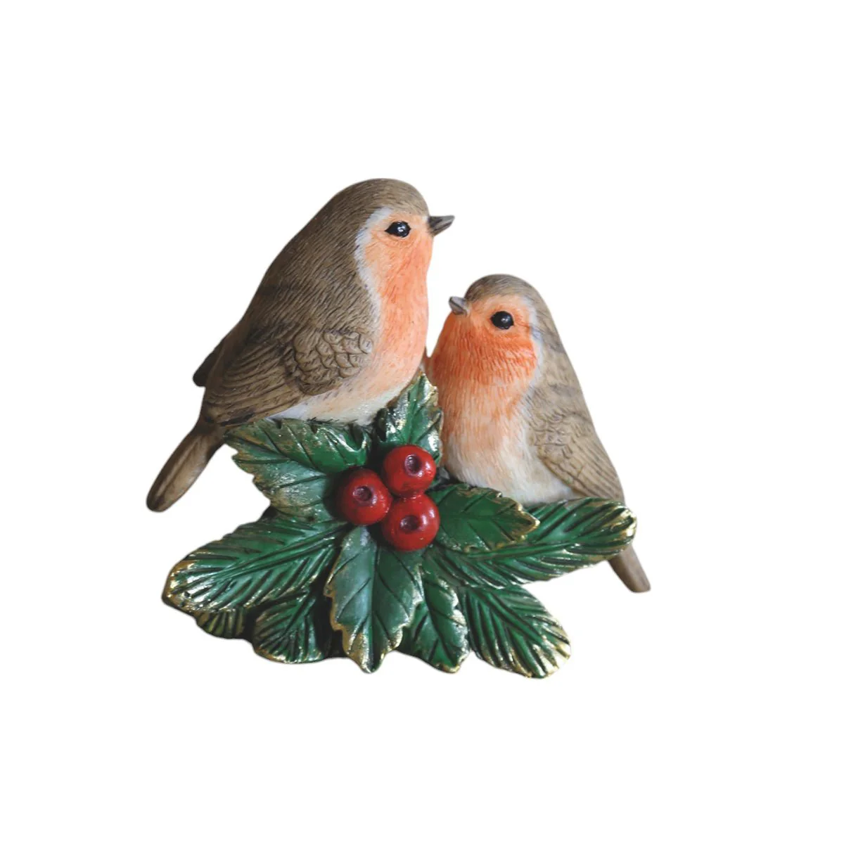 Robin Couple on Holly Ornament – 8.5cm Figurine