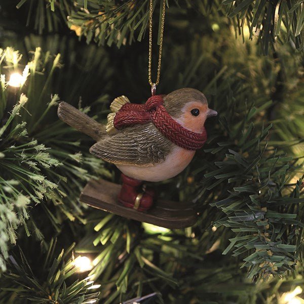 Robin on Skis Hanging Tree Decoration
