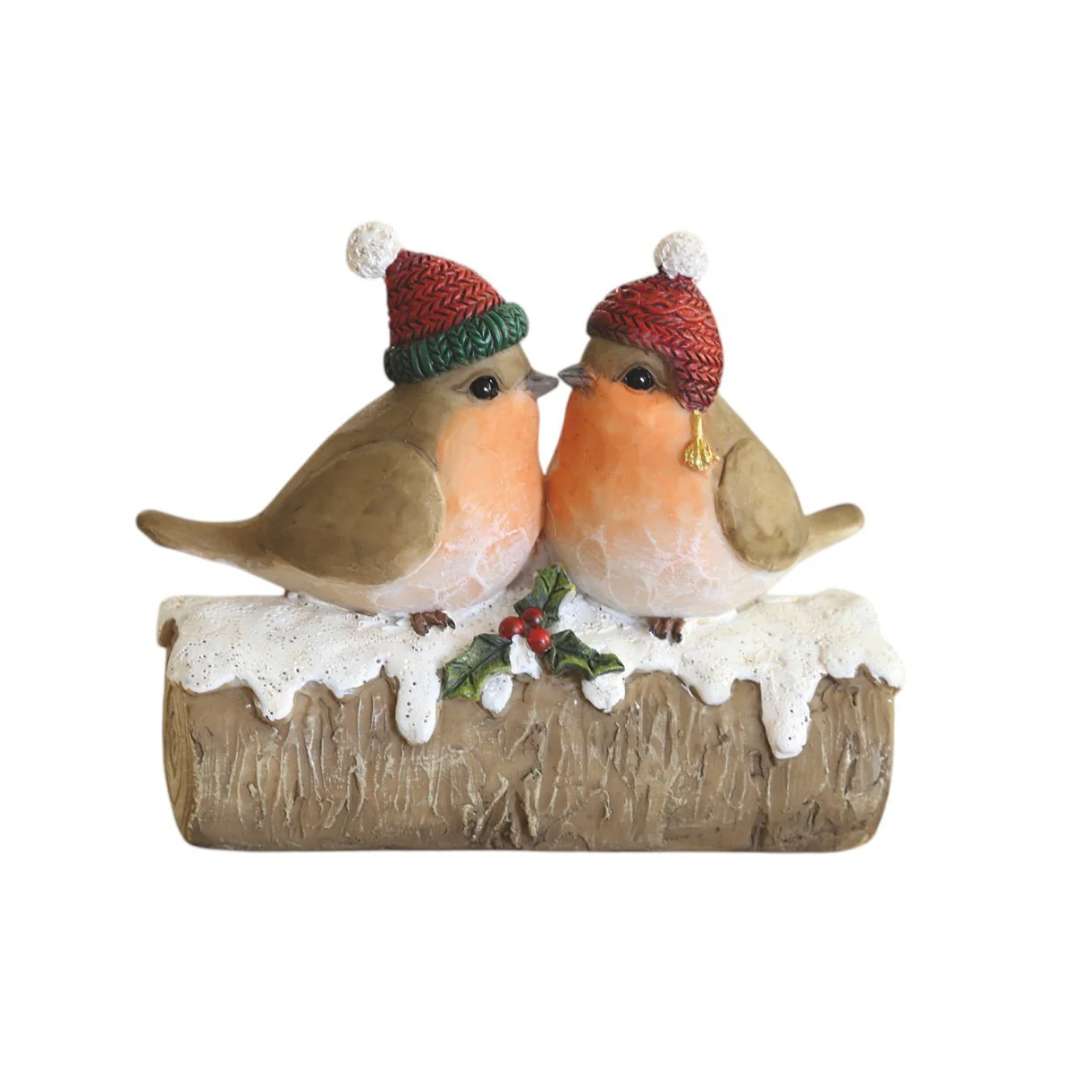 Robins on Log Christmas Ornament – 11.5cm Figurine
