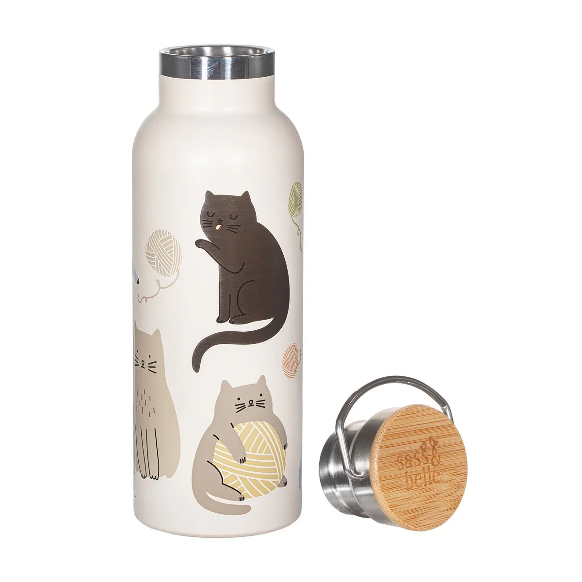 Sass and Belle Playful Cats 500 ml Metal Water Bottle - Image 2