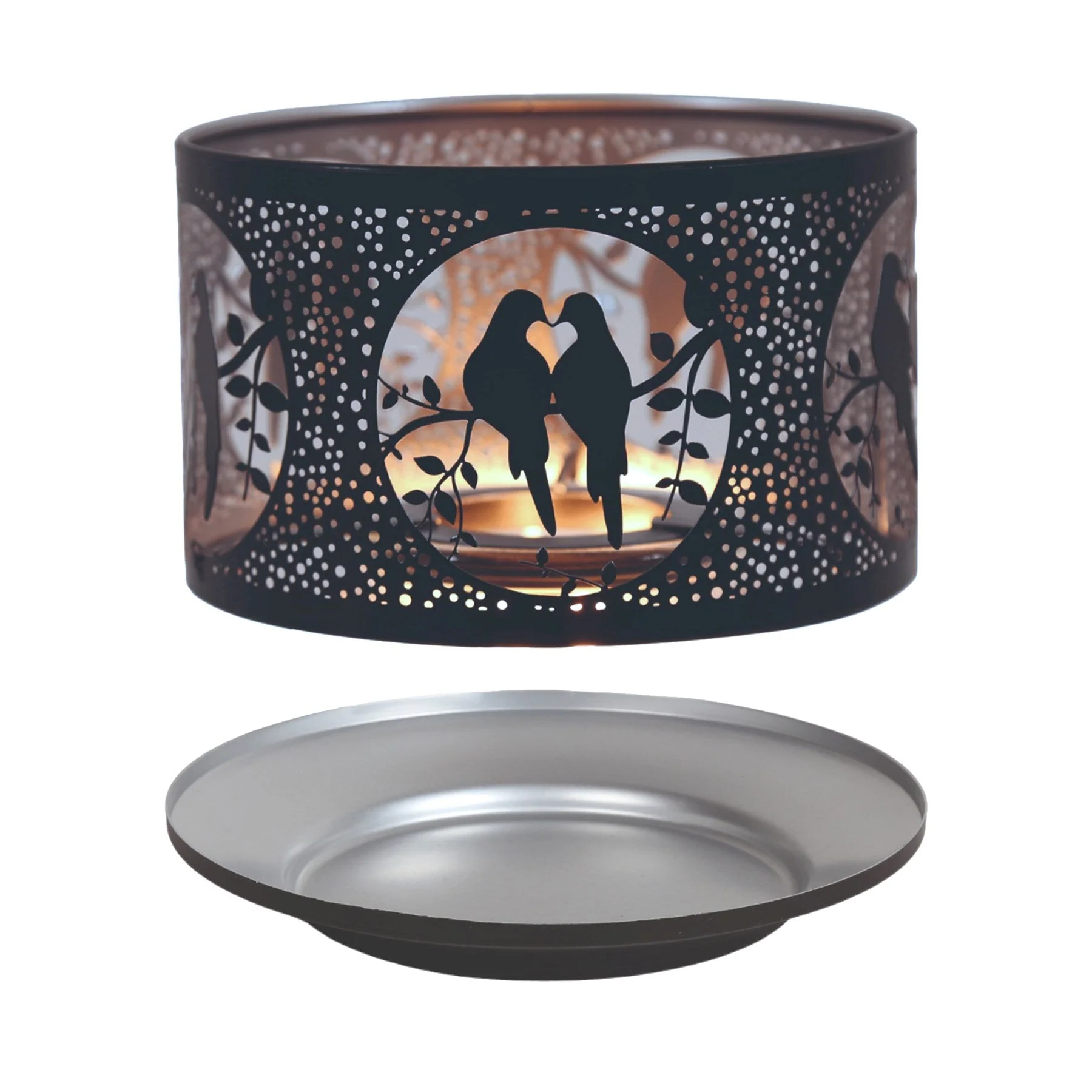 Shade and Tray Metal Silhouette - Black and Silver Doves