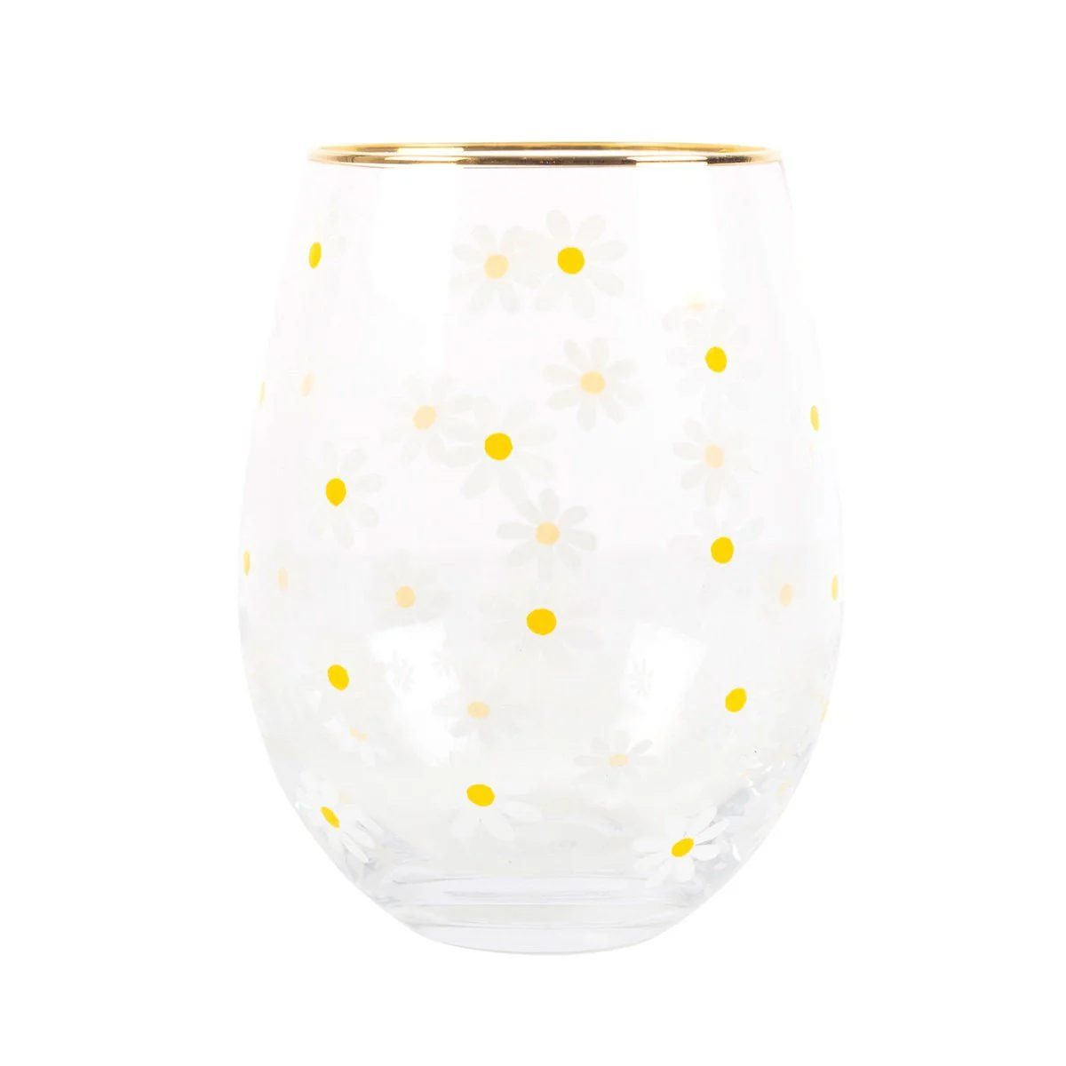 Stemless Wine Glass - Daisy Print