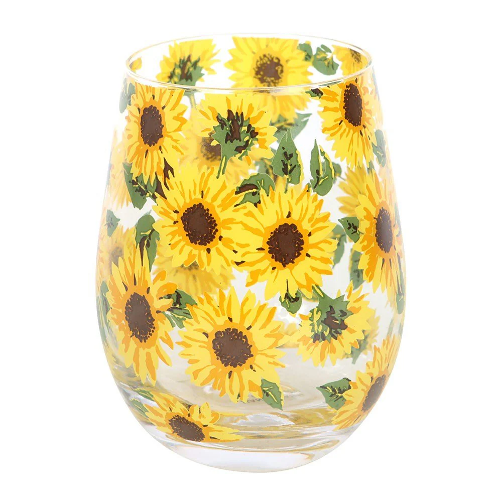 Stemless Wine Glass - Sunflower Print