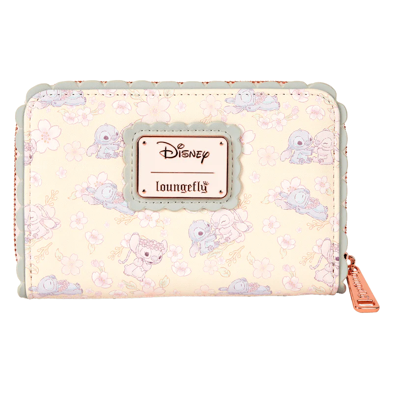 Loungefly Stitch & Angel Cherry Blossom All-Over Print Zip Around Wallet