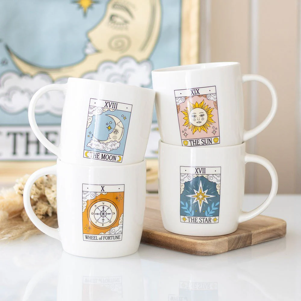 Tarot Card Mug Set – Sun, Moon, Star & Wheel | Mystical Homeware