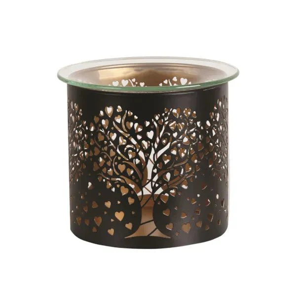 Tealight Wax Melter and Candle Holder - Black & Gold Silhouette Heart Tree - Image 2