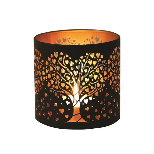 Tealight Wax Melter and Candle Holder - Black & Gold Silhouette Heart Tree - Image 3