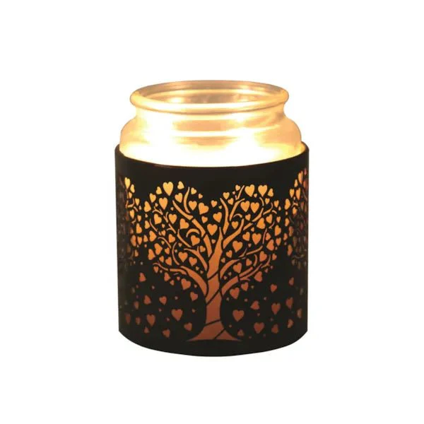 Tealight Wax Melter and Candle Holder - Black & Gold Silhouette Heart Tree - Image 4