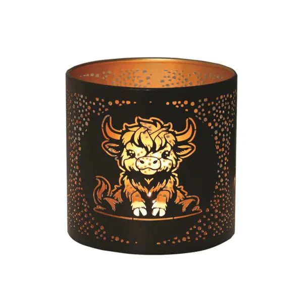 Tealight Wax Melter and Candle Holder - Black & Gold Silhouette Highland Cow - Image 3