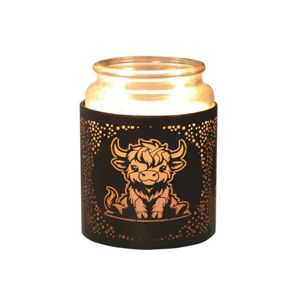 Tealight Wax Melter and Candle Holder - Black & Gold Silhouette Highland Cow - Image 4